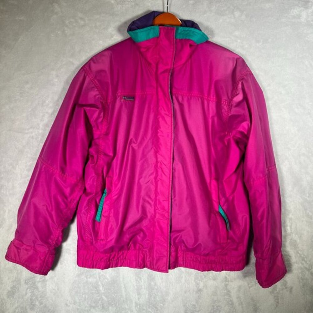 Vintage Columbia Bugaboo Womens M Jacket Hot Pink Full Zip Nylon Winter Ski Snow